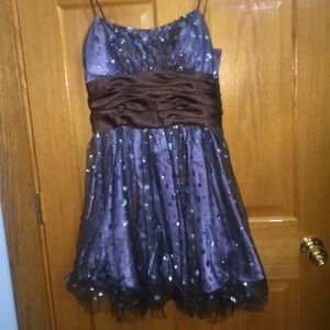 Homecoming Dress- Blue and Brown Polka Dots